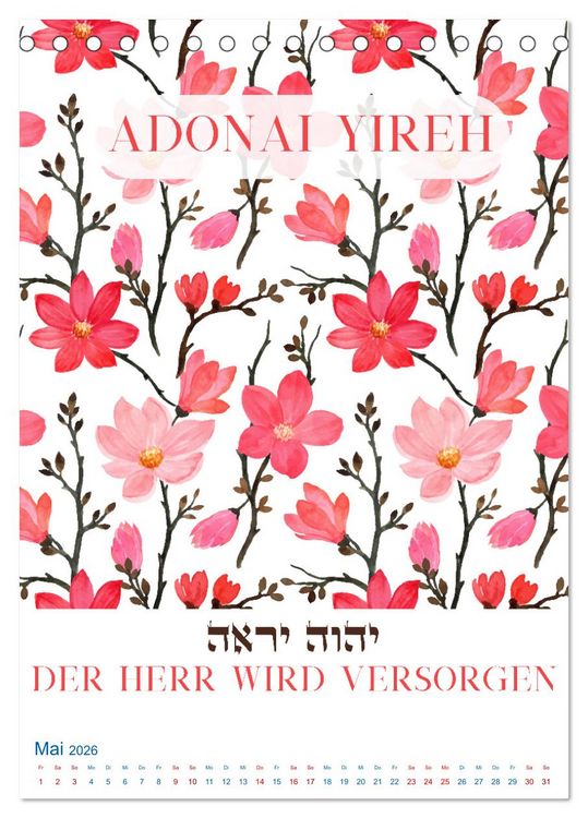 Produktbild: Hebr&auml;ische Namen Gottes aus der Torah (Tischkalender 2026 DIN A5 hoch), CALVENDO Monatskalender