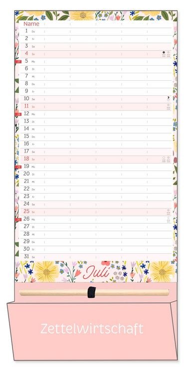 Produktbild: Deko-Familienplaner mit Tasche Flower Time 2027