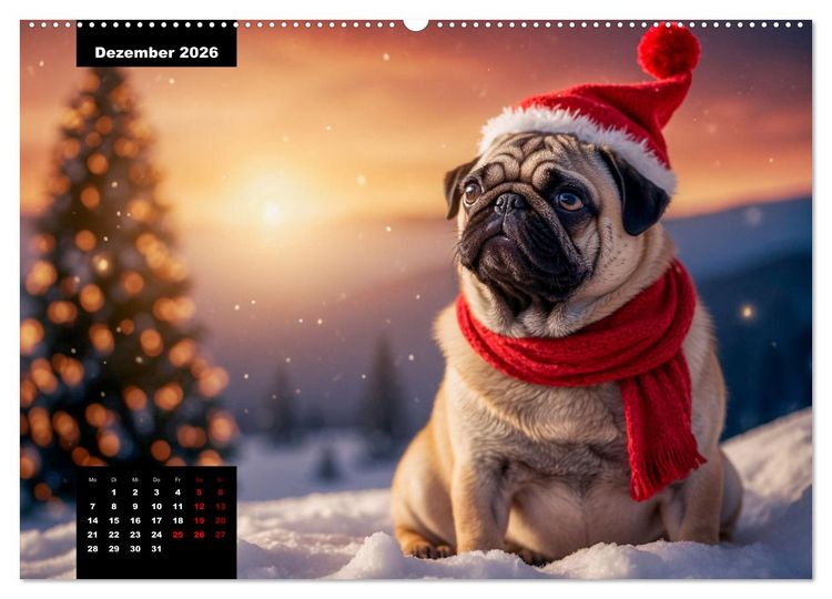 Produktbild: Mopszauber - S&uuml;&szlig;e M&ouml;pse begleiten durchs Jahr (hochwertiger Premium Wandkalender 2026 DIN A2 quer), Kunstdruck in Hochglanz