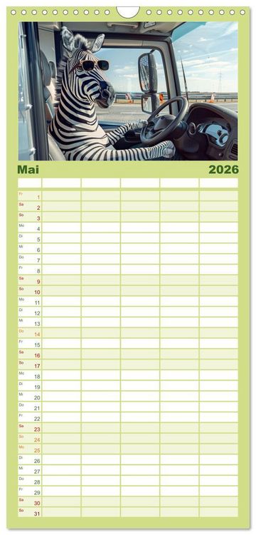 Produktbild: Familienplaner 2026 - Tierisch lustige LKW-Fahrer mit 5 Spalten (Wandkalender, 21 x 45 cm) CALVENDO