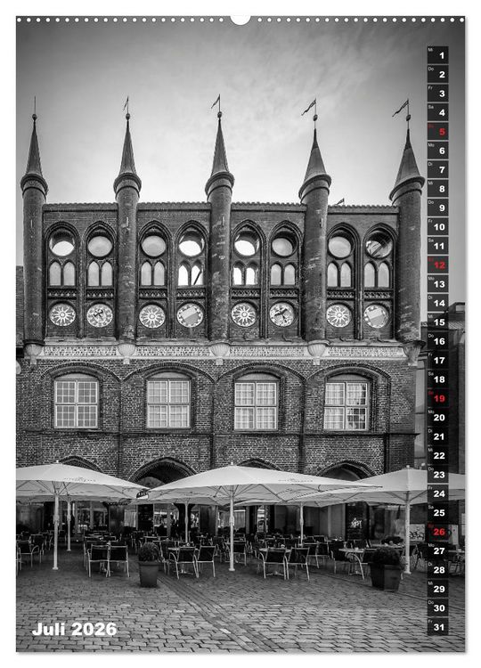 Produktbild: L&Uuml;BECK Monochrome Momente (hochwertiger Premium Wandkalender 2026 DIN A2 hoch), Kunstdruck in Hochglanz