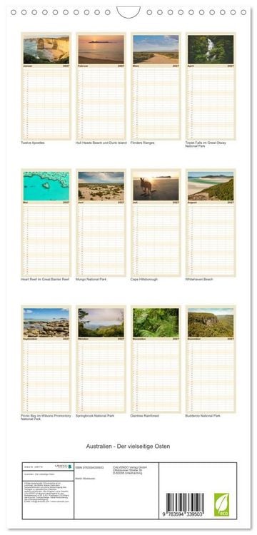 Produktbild: Familienplaner 2027 - Australien - Der vielseitige Osten mit 5 Spalten (Wandkalender, 21 x 45 cm) CALVENDO