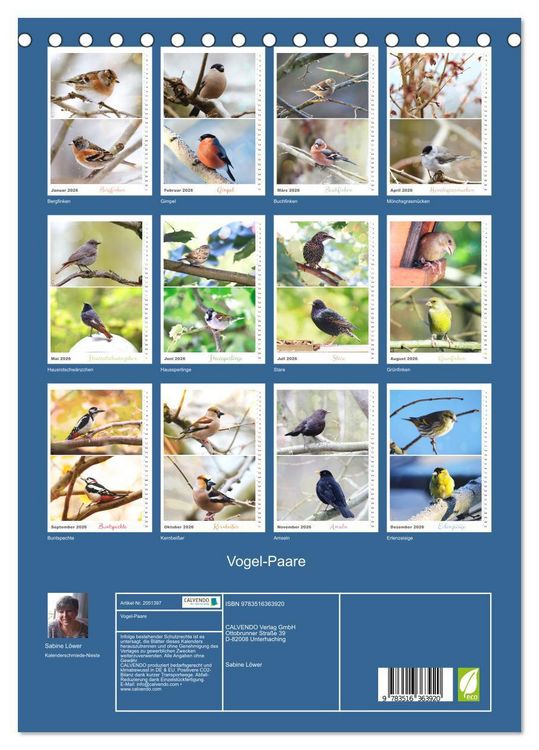 Produktbild: Vogel-Paare (Tischkalender 2026 DIN A5 hoch), CALVENDO Monatskalender