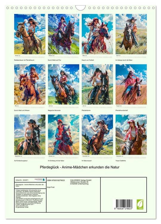 Produktbild: Pferdegl&uuml;ck - Anime-M&auml;dchen erkunden die Natur (Wandkalender 2026 DIN A3 hoch), CALVENDO Monatskalender