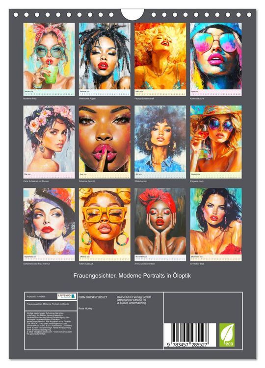 Produktbild: Frauengesichter. Moderne Portraits in &Ouml;loptik (Wandkalender 2026 DIN A4 hoch), CALVENDO Monatskalender