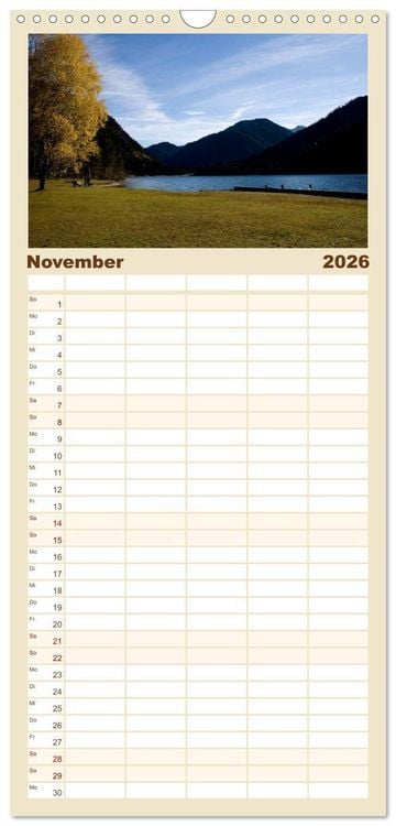 Produktbild: Familienplaner 2026 - Berge und Seen rund um die Zugspitze mit 5 Spalten (Wandkalender, 21 x 45 cm) CALVENDO