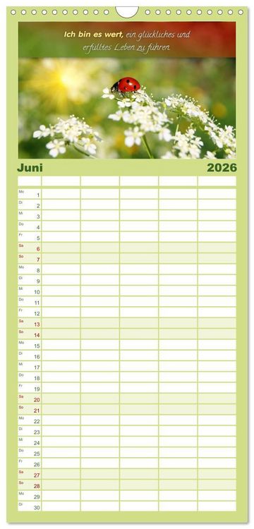 Produktbild: Familienplaner 2026 - YouFeelGood - Positive Impulse f&uuml;r mehr Selbstbewusstsein und Selbstvertrauen mit 5 Spalten (Wandkalender, 21 x 45 cm) CALVENDO
