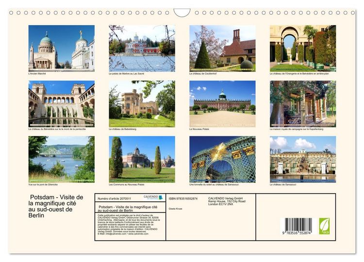 Produktbild: Potsdam - Visite de la magnifique cit&eacute; au sud-ouest de Berlin (Calendrier mural 2026 DIN A3 vertical), CALVENDO calendrier mensuel