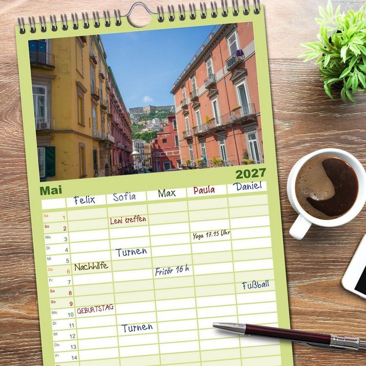 Produktbild: Familienplaner 2027 - Wundersch&ouml;nes Neapel - Bella Napoli mit 5 Spalten (Wandkalender, 21 x 45 cm) CALVENDO