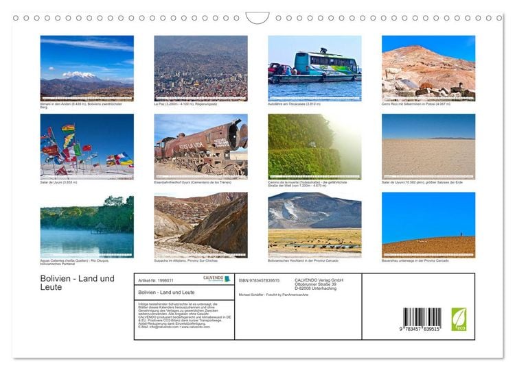 Produktbild: Bolivien - Land und Leute (Wandkalender 2026 DIN A3 quer), CALVENDO Monatskalender