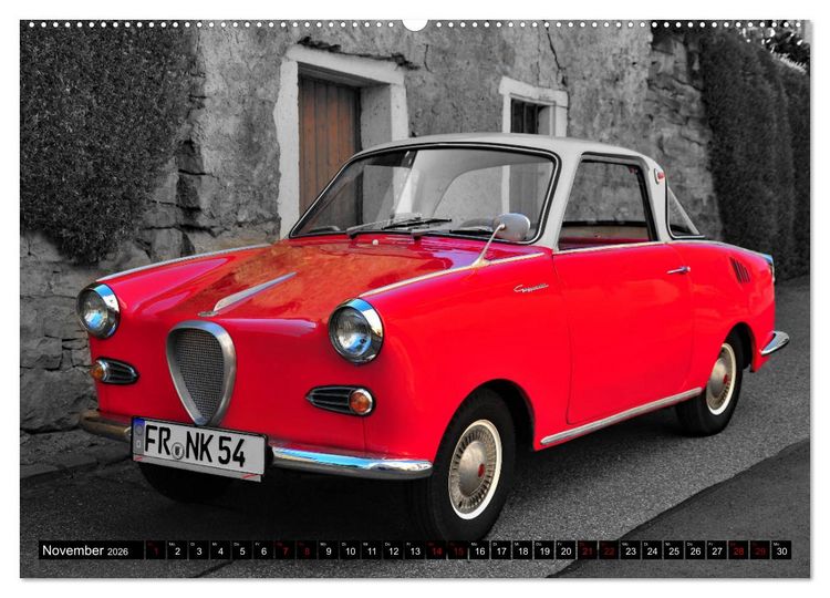 Produktbild: Historische Kleinwagen Made in Germany ART GALERIE (hochwertiger Premium Wandkalender 2026 DIN A2 quer), Kunstdruck in Hochglanz