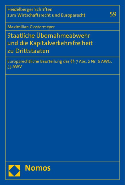 Produktbild: Staatliche &Uuml;bernahmeabwehr und die Kapitalverkehrsfreiheit zu Drittstaaten