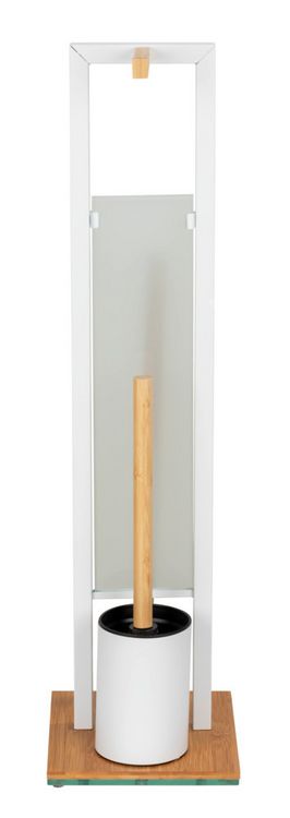 Produktbild: Stand WC-Garnitur Mod. Rivalta, bambus/wei&szlig;, Sicherheitsglas, 18x70x23 cm, mit Toilettenpapierhalter