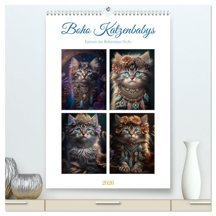 Produktbild: Boho Katzenbabys (hochwertiger Premium Wandkalender 2026 DIN A2 hoch), Kunstdruck in Hochglanz