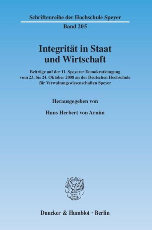 Produktbild: Integrit&auml;t in Staat und Wirtschaft.