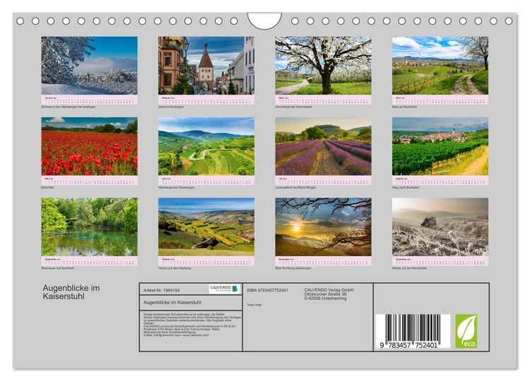 Produktbild: Augenblicke im Kaiserstuhl (Wandkalender 2026 DIN A4 quer), CALVENDO Monatskalender