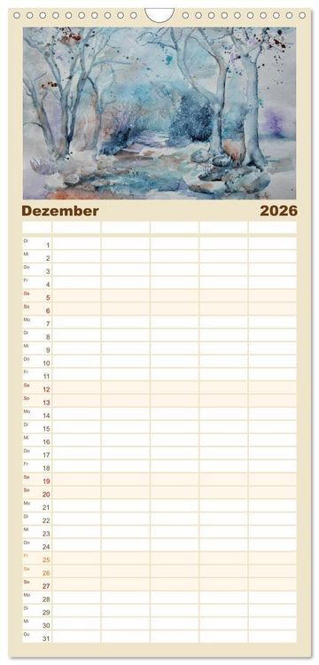 Produktbild: Familienplaner 2026 - Mit Aquarellen durch das Jahr mit 5 Spalten (Wandkalender, 21 x 45 cm) CALVENDO