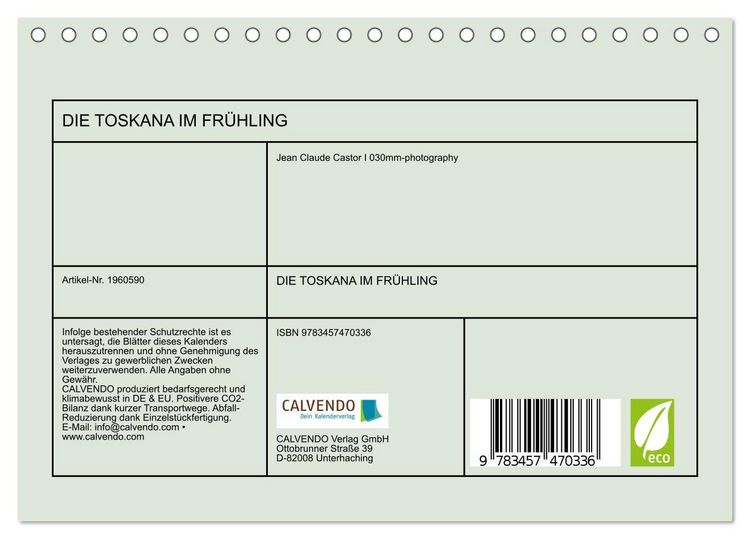 Produktbild: DIE TOSKANA IM FR&Uuml;HLING (Tischkalender 2026 DIN A5 quer), CALVENDO Monatskalender
