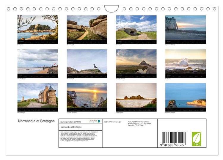 Produktbild: Normandie et Bretagne (Calendrier mural 2026 DIN A4 vertical), CALVENDO calendrier mensuel