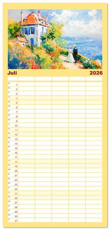 Produktbild: Familienplaner 2026 - Ein Tag am Meer - Durch die Augen der Impressionisten mit 5 Spalten (Wandkalender, 21 x 45 cm) CALVENDO