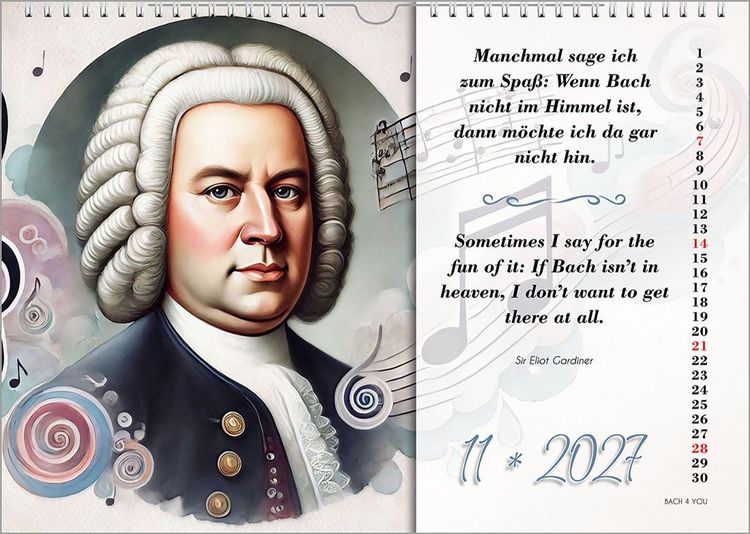 Produktbild: Johann-Sebastian-Bach-Zitate-Kalender, ein Musik-Kalender 2027, DIN A4