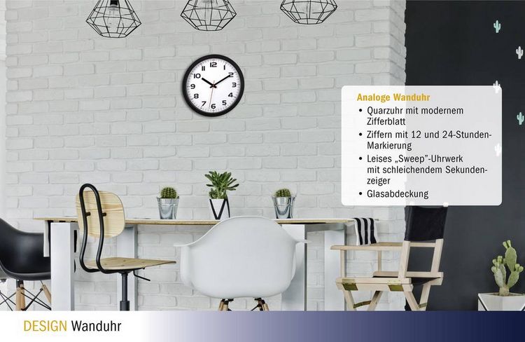 Produktbild: TFA Dostmann 60.3050.01 Quarz Wanduhr 30.5mm x 30.5mm x 3.8mm Schwarz