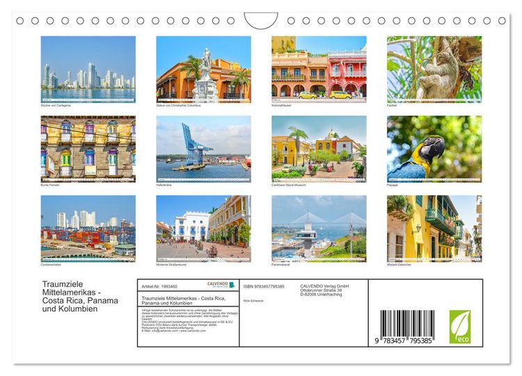 Produktbild: Traumziele Mittelamerikas - Costa Rica, Panama und Kolumbien (Wandkalender 2026 DIN A4 quer), CALVENDO Monatskalender
