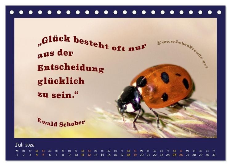Produktbild: Bewusst leben und gl&uuml;cklich sein (Tischkalender 2026 DIN A5 quer), CALVENDO Monatskalender