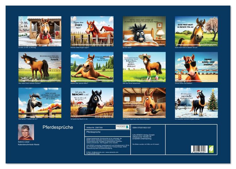 Produktbild: Pferdespr&uuml;che (Wandkalender 2026 DIN A2 quer), CALVENDO Monatskalender