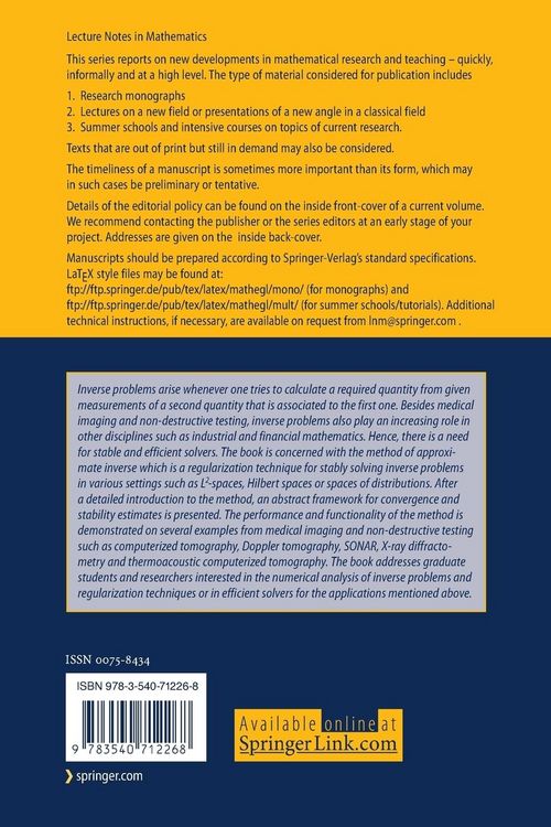 Produktbild: The Method of Approximate Inverse: Theory and Applications