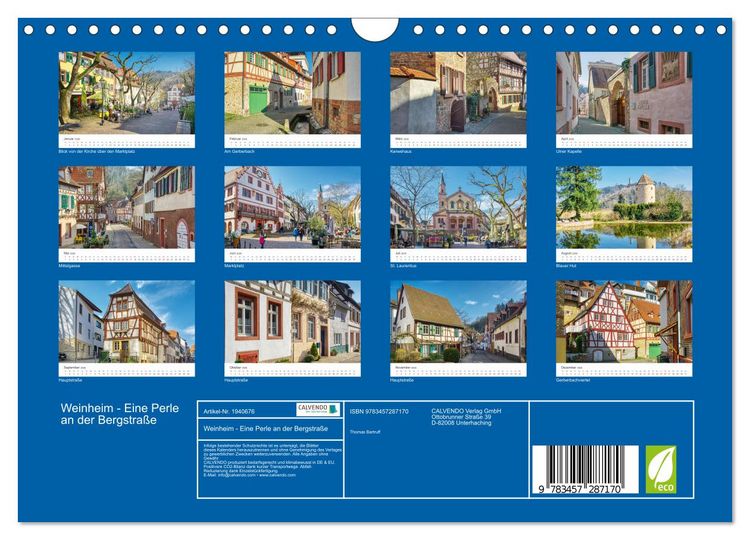 Produktbild: Weinheim - Eine Perle an der Bergstra&szlig;e (Wandkalender 2026 DIN A4 quer), CALVENDO Monatskalender