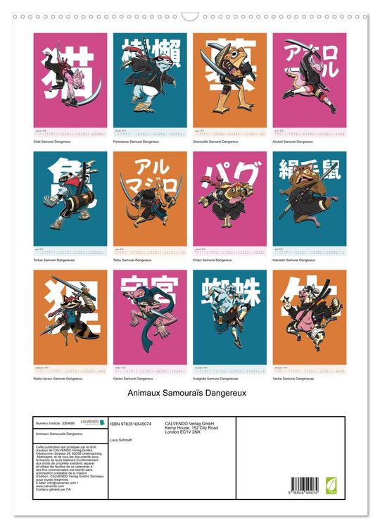 Produktbild: Animaux Samoura&iuml;s Dangereux (Calendrier mural 2026 DIN A2 horizontal), CALVENDO calendrier mensuel