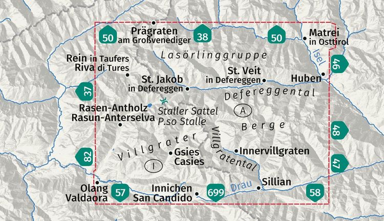Produktbild: KOMPASS Wanderkarte 45 Defereggental, Villgratental, Las&ouml;rlinggruppe, Villgrater Berge 1:50.000