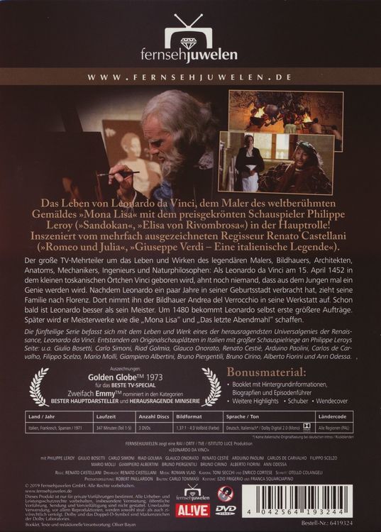 Produktbild: Leonardo da Vinci - Der komplette 5-Teiler (Fernsehjuwelen) [3 DVDs]
