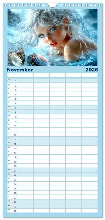 Produktbild: Familienplaner 2026 - Geheimnisvolle Meerjungfrau mit 5 Spalten (Wandkalender, 21 x 45 cm) CALVENDO