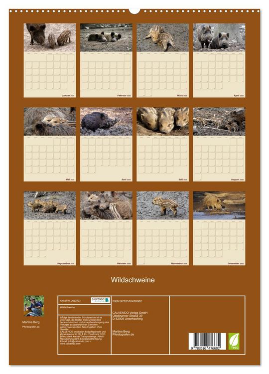 Produktbild: Wildschweine (hochwertiger Premium Wandkalender 2026 DIN A2 hoch), Kunstdruck in Hochglanz