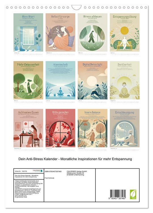 Produktbild: Dein Anti-Stress Kalender - Monatliche Inspirationen f&uuml;r mehr Entspannung (Wandkalender 2026 DIN A3 hoch), CALVENDO Monatskalender