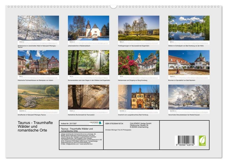 Produktbild: Taunus - Traumhafte W&auml;lder und romantische Orte (hochwertiger Premium Wandkalender 2027 DIN A2 quer), Kunstdruck in Hochglanz