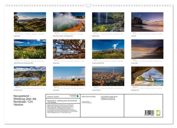 Produktbild: Neuseeland - Streifzug &uuml;ber die Nordinsel / CH-Version (Wandkalender 2026 DIN A2 quer), CALVENDO Monatskalender