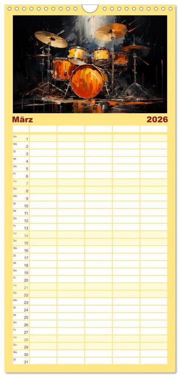Produktbild: Familienplaner 2026 - Taktvolle Kunst: Der bunte Schlagzeugkalender mit 5 Spalten (Wandkalender, 21 x 45 cm) CALVENDO