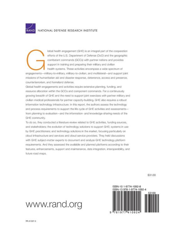 Produktbild: Assessing Technology Platforms for Global Health Engagement to Support Integration of Efforts Across Geographic Combatant Commands