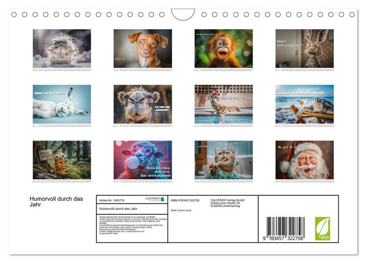 Produktbild: Humorvoll durch das Jahr (Wandkalender 2026 DIN A4 quer), CALVENDO Monatskalender