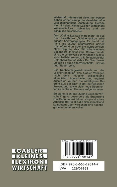 Produktbild: Gabler Kleines Lexikon Wirtschaft