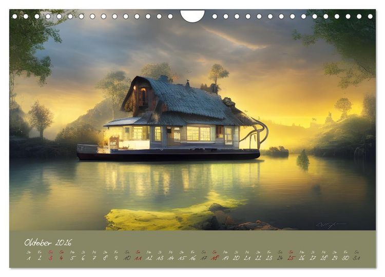Produktbild: Romantische Fantasy Hausboote Magische Stimmungen in der D&auml;mmerung (Wandkalender 2026 DIN A4 quer), CALVENDO Monatskalender