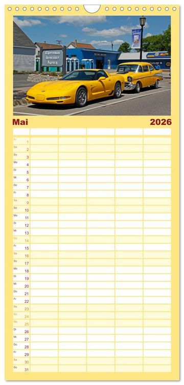 Produktbild: Familienplaner 2026 - Ami Schlitten mit 5 Spalten (Wandkalender, 21 x 45 cm) CALVENDO