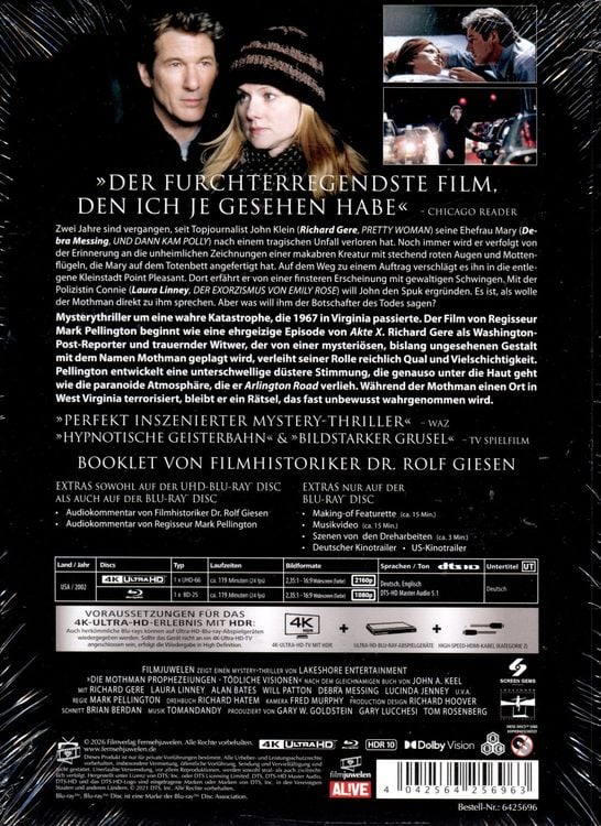 Produktbild: Die Mothman-Prophezeiungen - T&ouml;dliche Visionen - 2-Disc Limited Collector's Edition Mediabook (4K UHD-Blu-ray + Blu-ray)