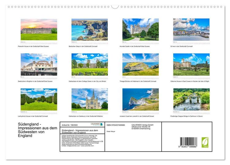 Produktbild: S&uuml;dengland - Impressionen aus dem S&uuml;dwesten von England (hochwertiger Premium Wandkalender 2026 DIN A2 quer), Kunstdruck in Hochglanz