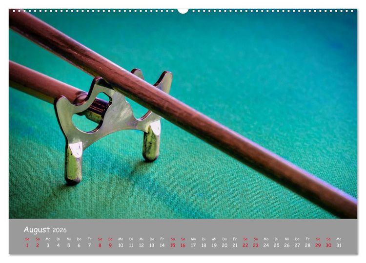 Produktbild: Freizeit Billard - Queue, Kugeln, Kreide und Tisch (hochwertiger Premium Wandkalender 2026 DIN A2 quer), Kunstdruck in Hochglanz