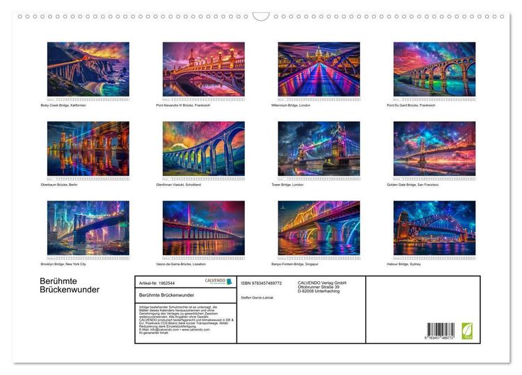 Produktbild: Ber&uuml;hmte Br&uuml;ckenwunder (Wandkalender 2026 DIN A2 quer), CALVENDO Monatskalender