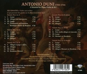 Produktbild: Duni:6 Sonatas for Flute/Violin & B.C.
